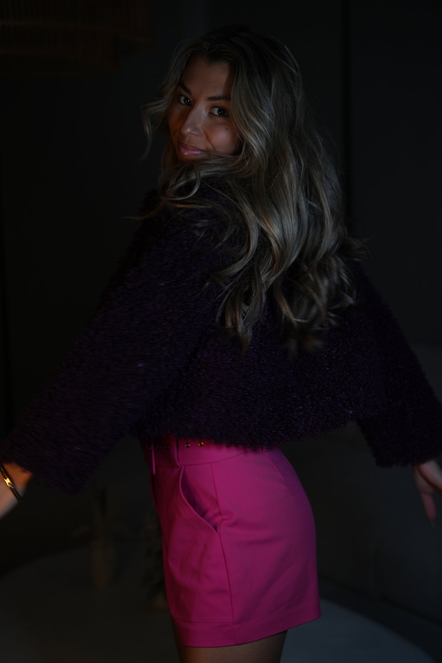 Purple Fluffy Cropped Jacket