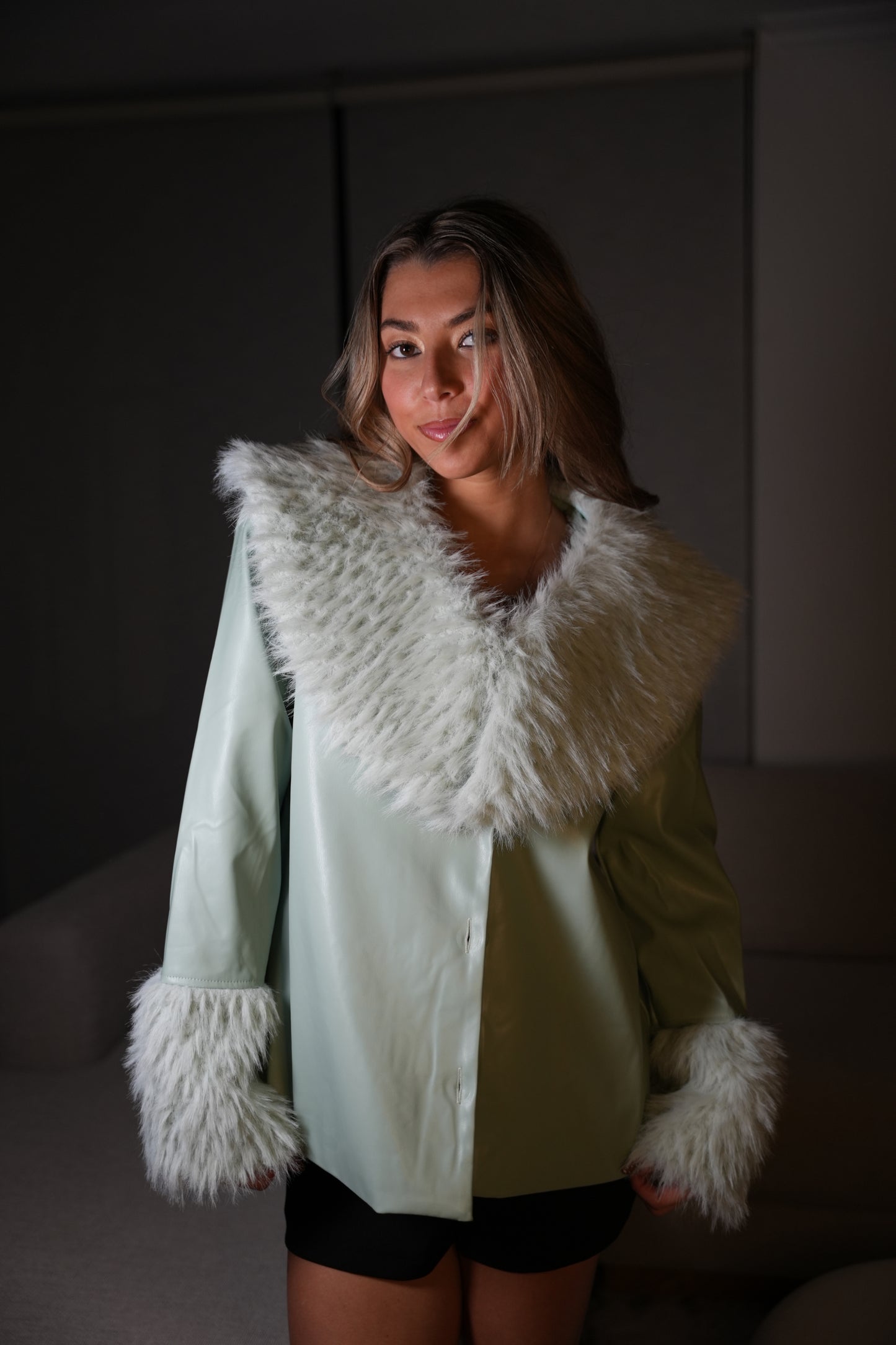 Mint Faux Fur Jacket