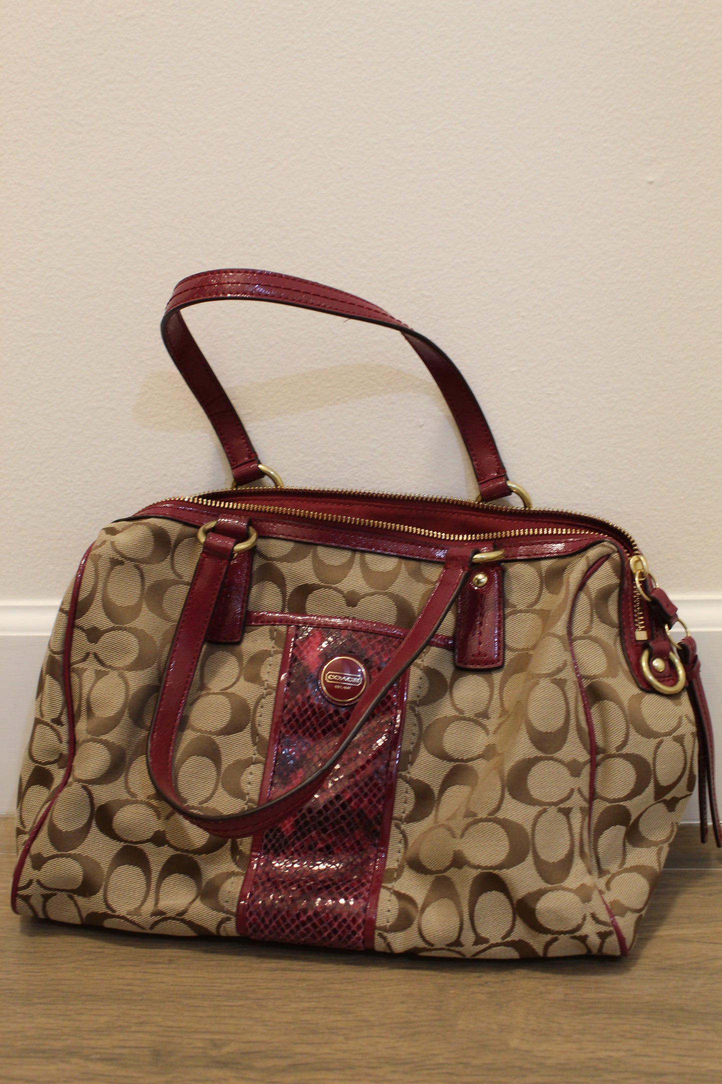 Coach Signature Snakeskin Monogram Shoulder Bag