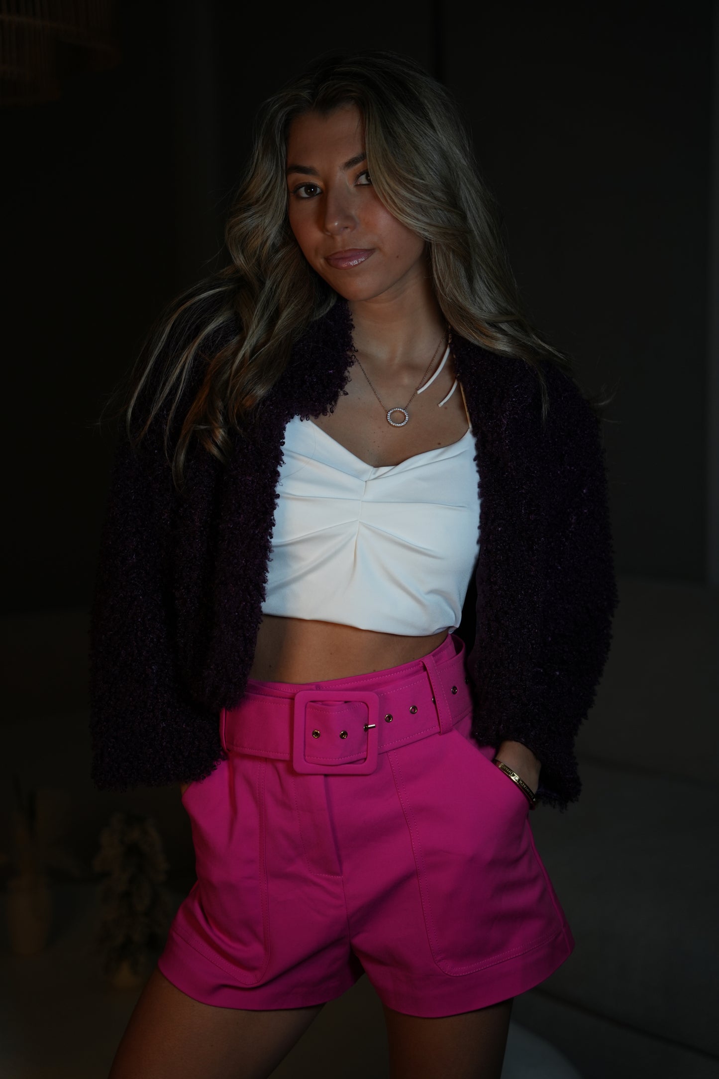 Purple Fluffy Cropped Jacket