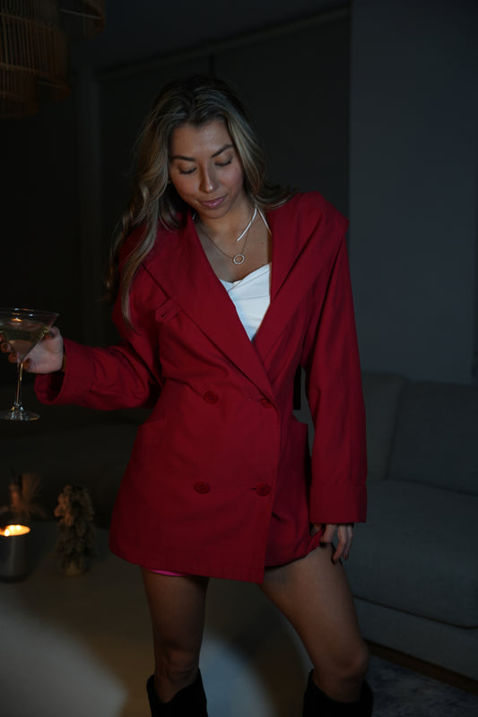 Red Buttoned Trench Coat