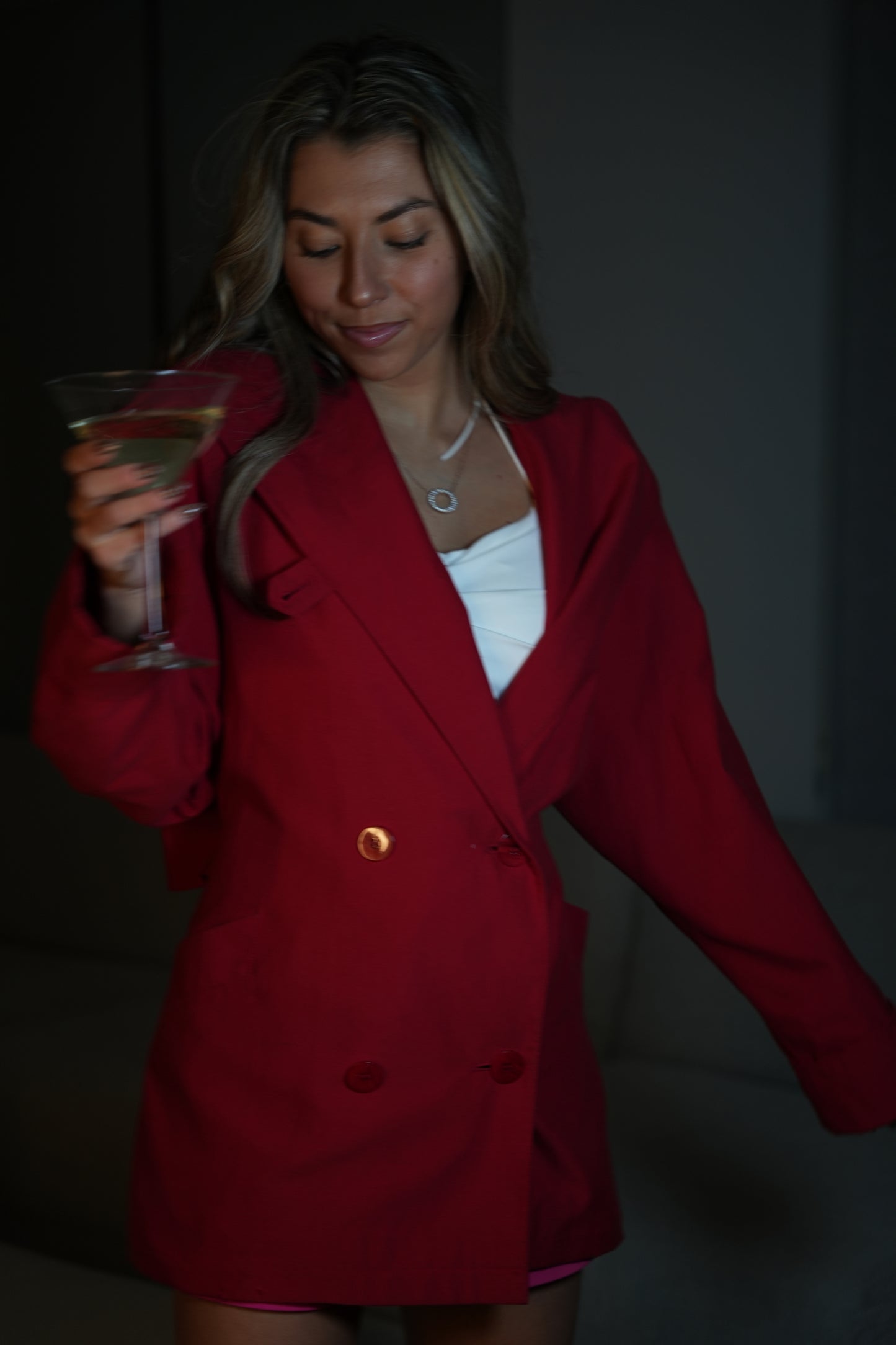 Red Buttoned Trench Coat