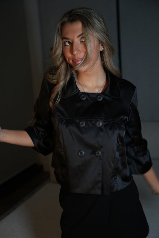 Black Satin Button Down