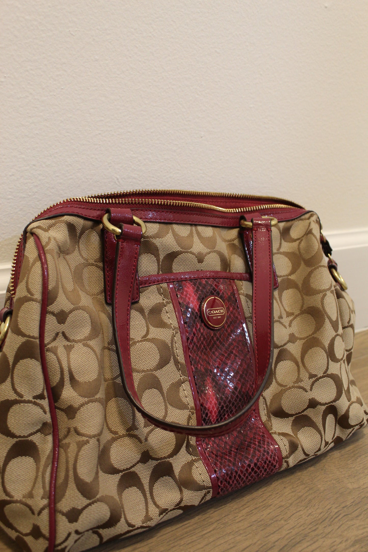 Coach Signature Snakeskin Monogram Shoulder Bag