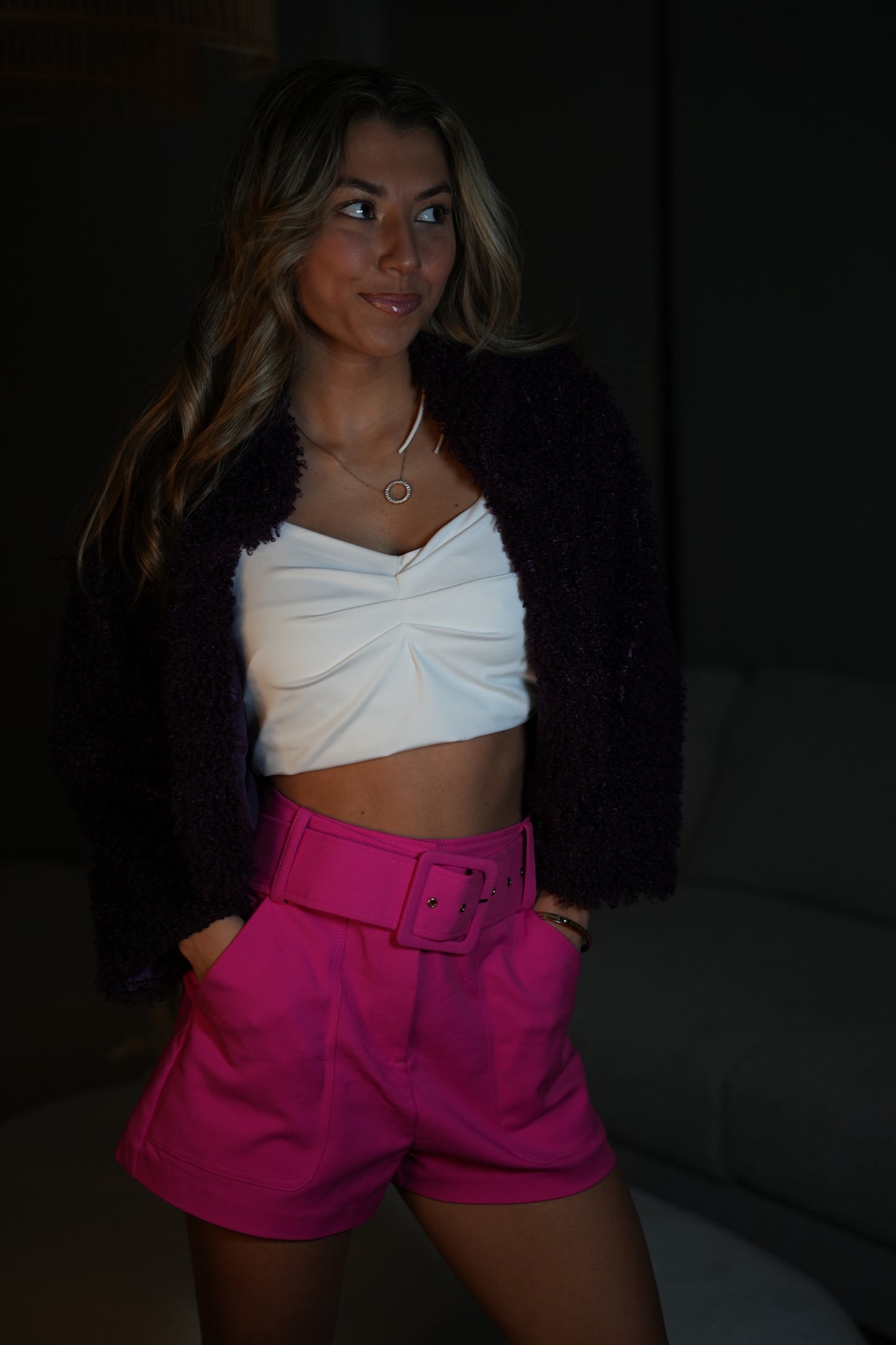 Purple Fluffy Cropped Jacket