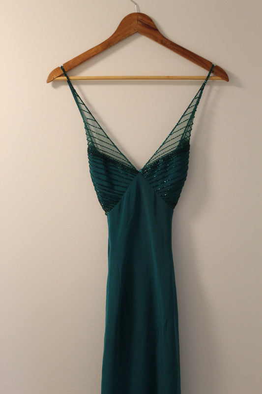 Cache Emerald Elegance Beaded Slip Dress