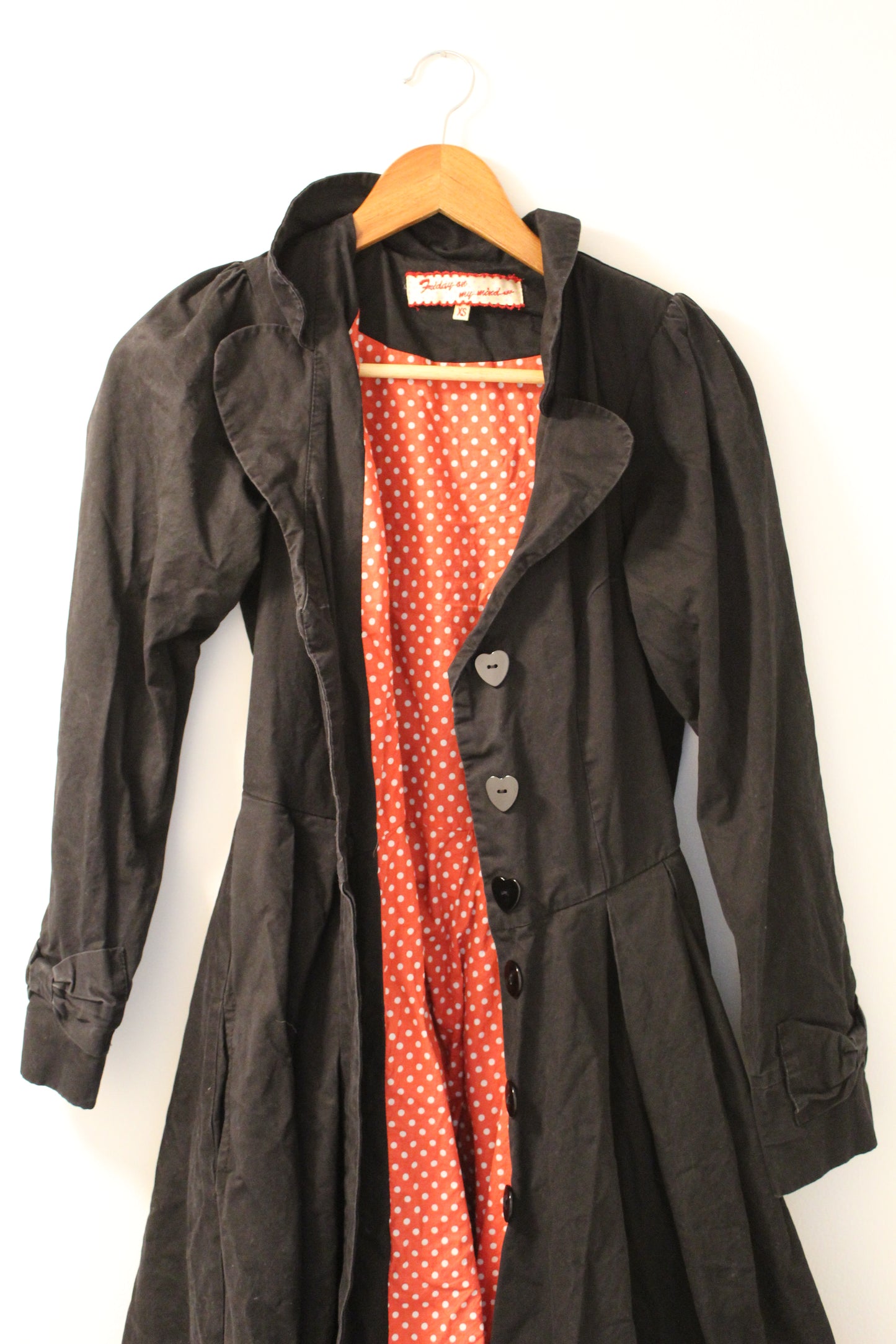 Vintage Polka Dot Black Trench Coat