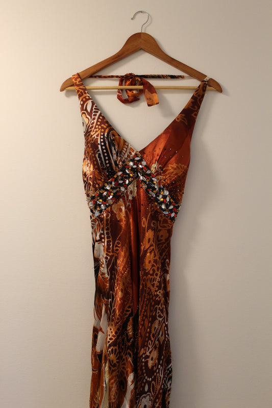 Bohemian Vintage Beaded Halter Maxi Dress